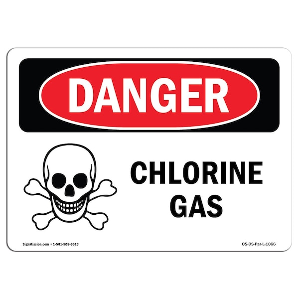 Safety Sign, OSHA Danger, 7" Height, 10" Width, Aluminum, Chlorine Gas, Landscape, L-1066